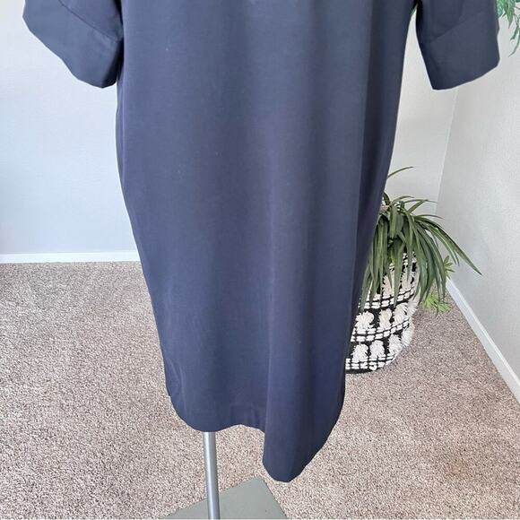 Lafayette 148 New York V-Neck Shirtdress Navy Blue - Picture 4 of 12